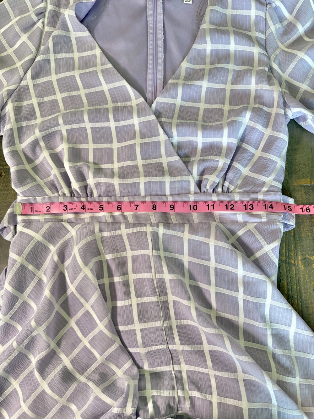 Allison & Kelly Plaid Romper Tiered Skort Puff Sleeve Lilac Large L⁠ -FLAW - Picture 9 of 10
